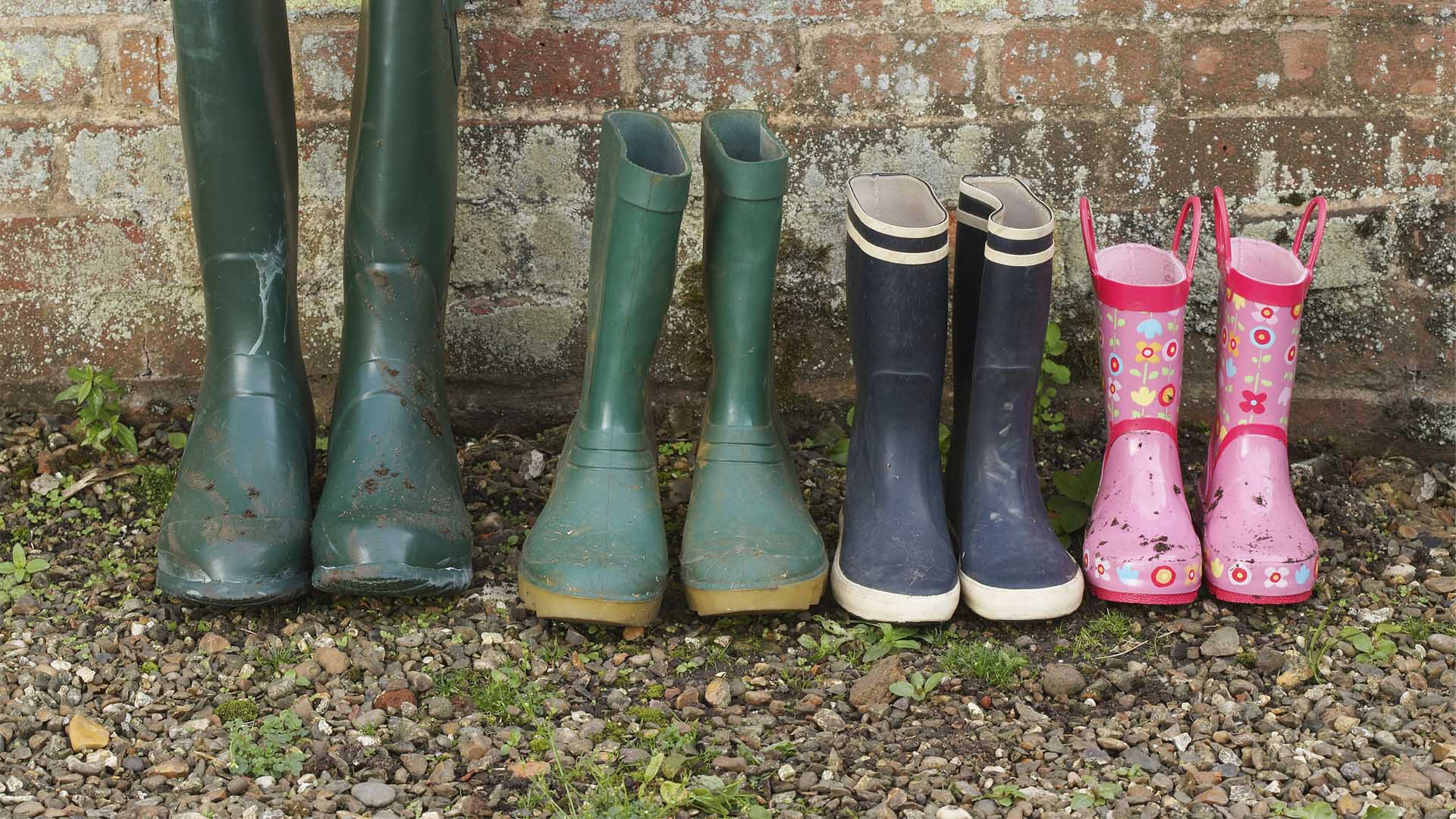 muddy wellington boots