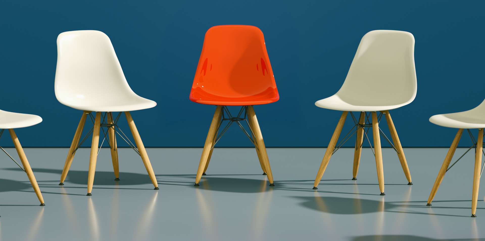 circle of modern design chairs with one odd one out job opportunity business leadership recruitment concept